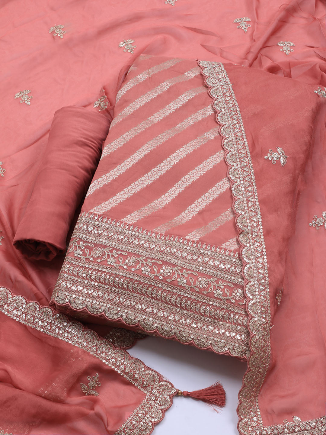 Zari Jaal Art Silk Unstitched Suit Piece With Dupatta