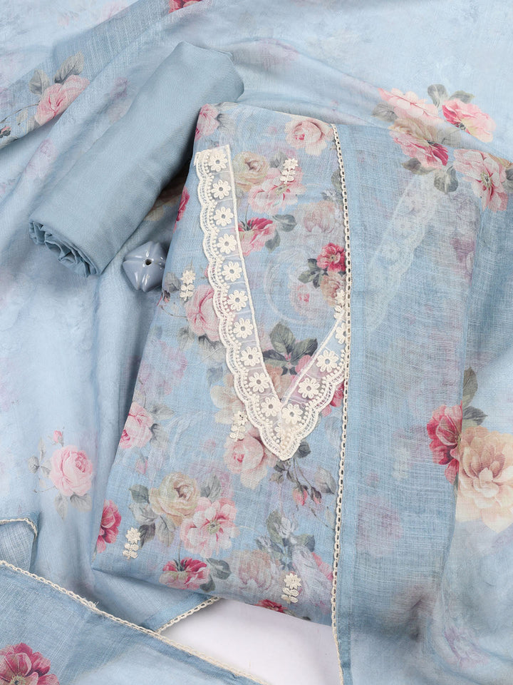 Printed Linen Unstitched Suit Piece With Dupatta