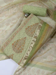 Neck Work Cotton Blend Unstitched Suit With Dupatta