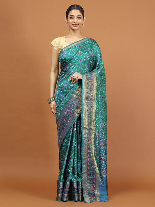 Patola Zari Border Printed Cotton Blend Woven Saree