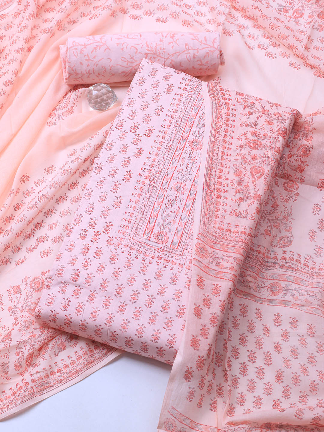 Printed Cotton Blend Unstitched Suit Piece With Dupatta