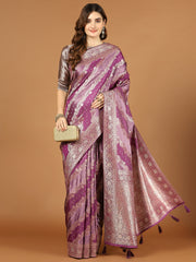 Stone Work Satin Embroidery Saree