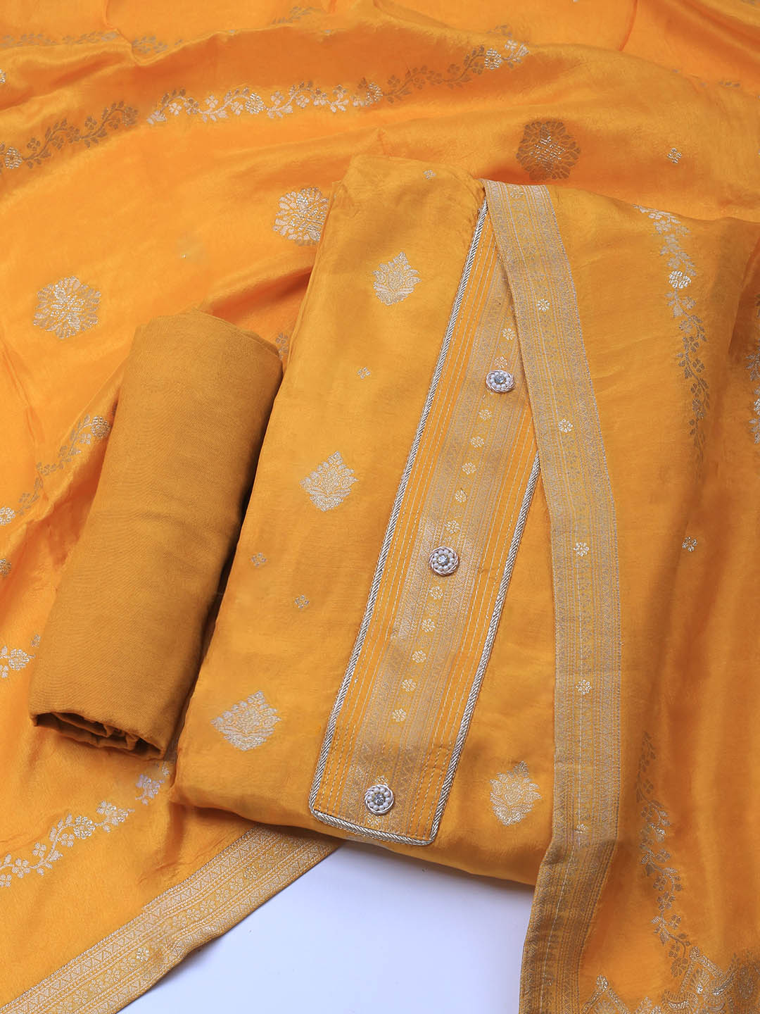 Embroidery Chanderi Unstitched Suit With Dupatta