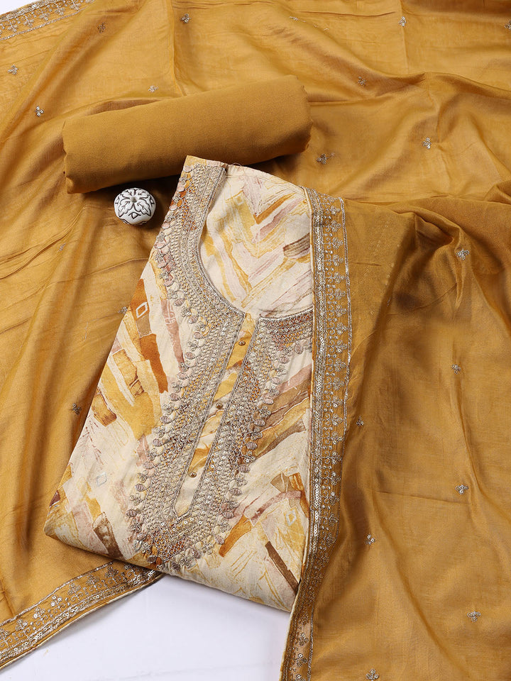Neck Embroidered Cotton Blend Unstitched Suit With Dupatta