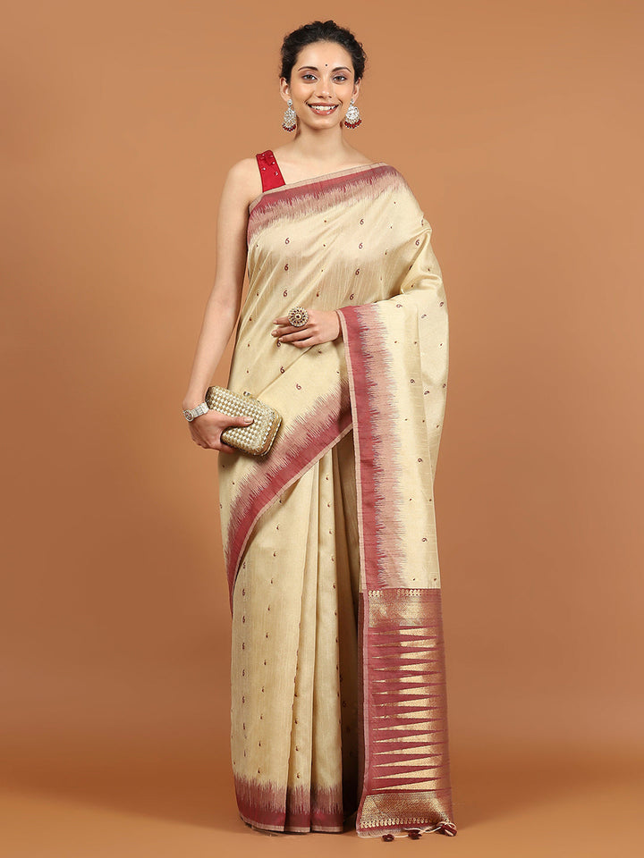 Woven Border Booti Art Silk Saree