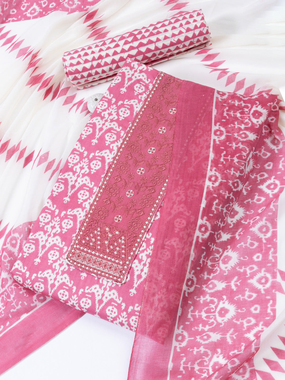 Printed Cotton Blend Unstitched Suit With Dupatta