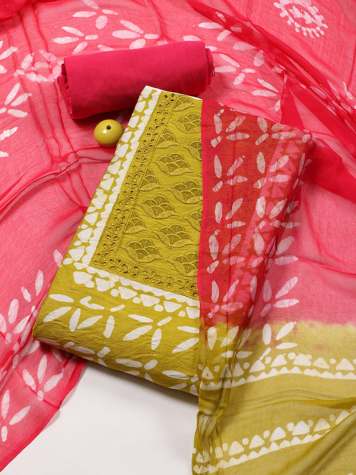 Printed Cotton Blend Unstitched Suit Piece With Dupatta