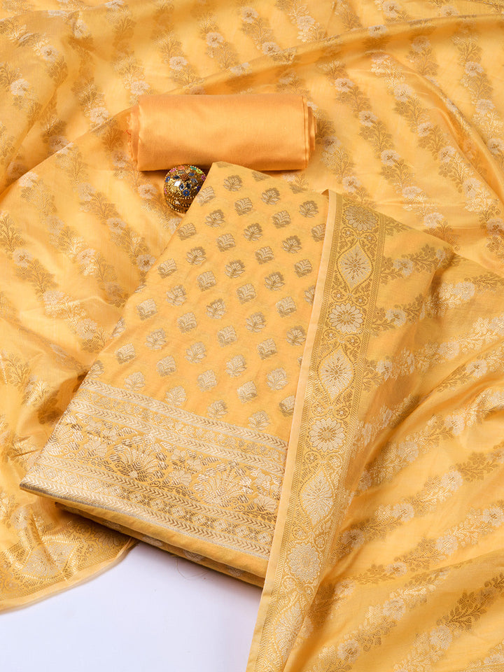 Woven Chanderi Unstitched Suit With Dupatta