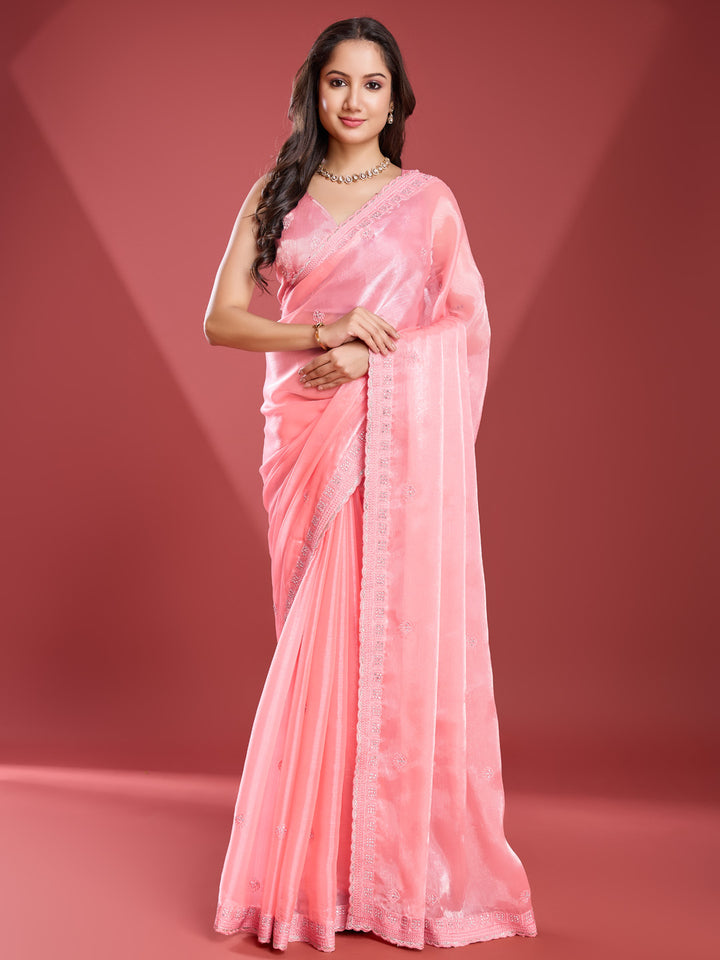 Embroidered Chinon Saree