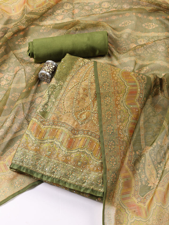 Embroidered Chanderi Unstitched Suit With Dupatta