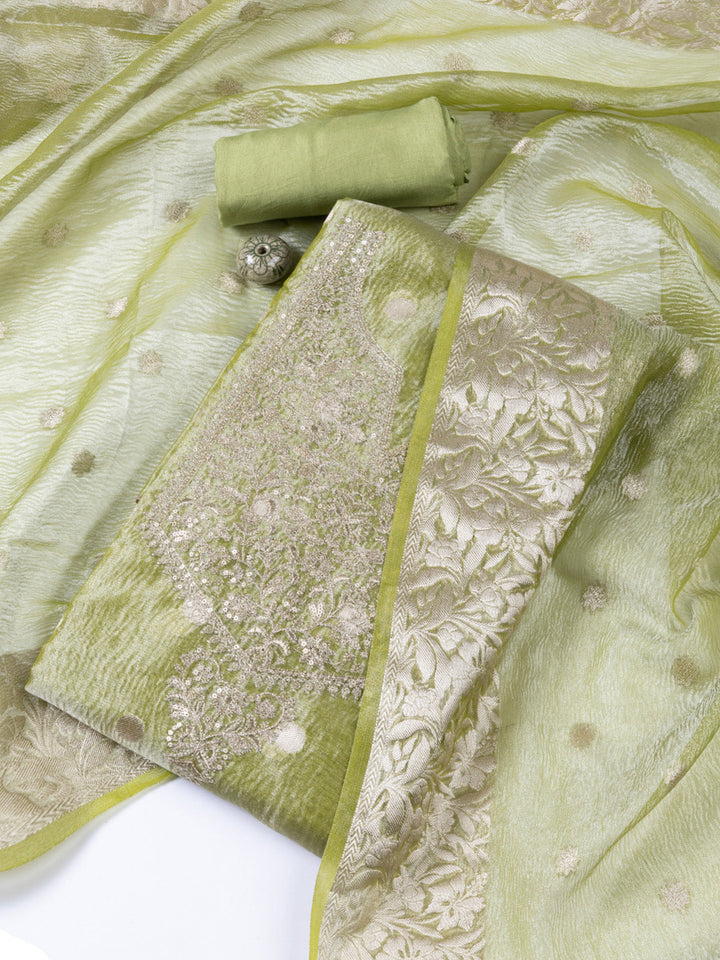 Neck Embroidered Tissue Unstitched Suit Piece With Dupatta