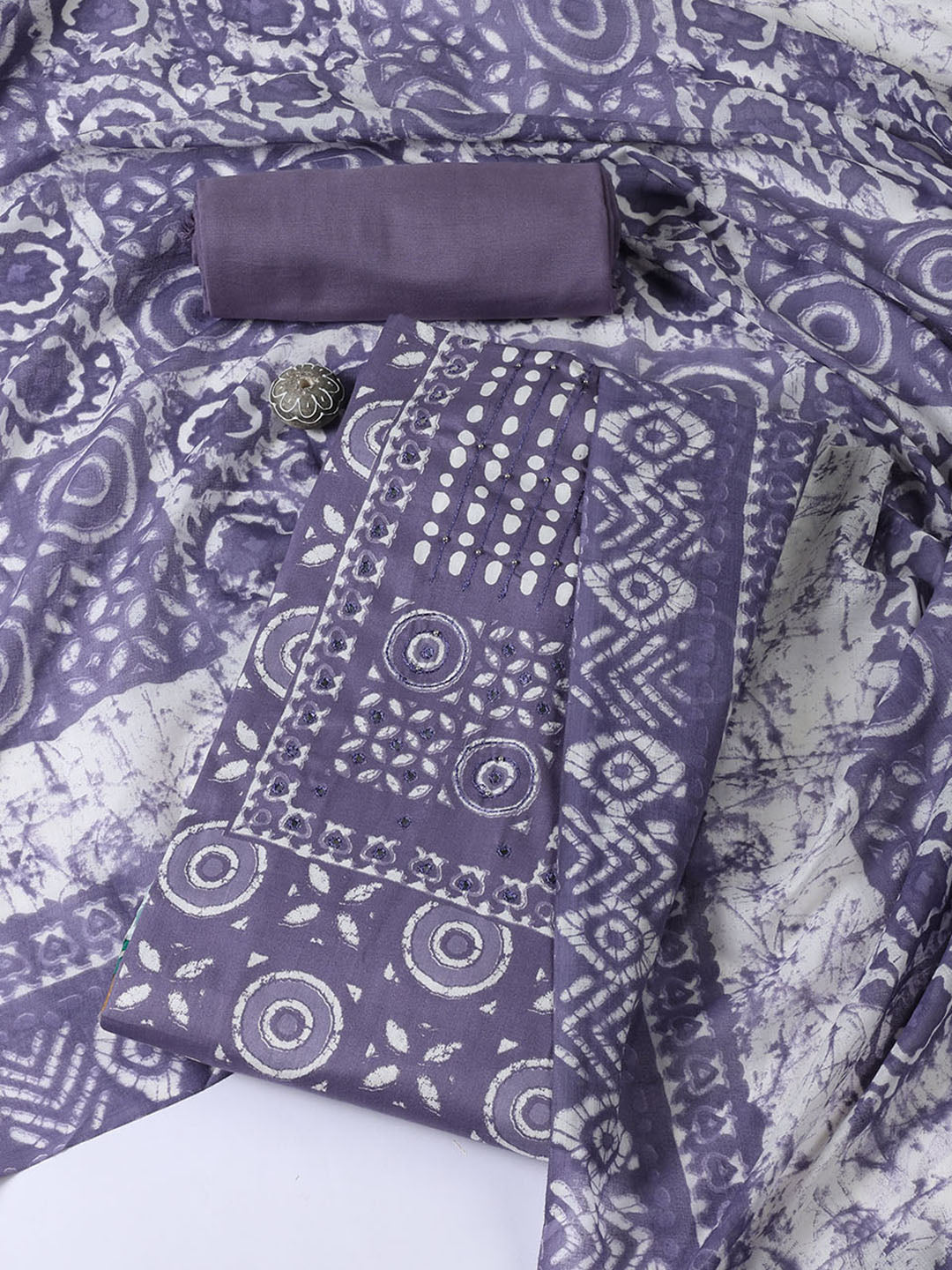 Printed Cotton Blend Unstitched Suit With Dupatta