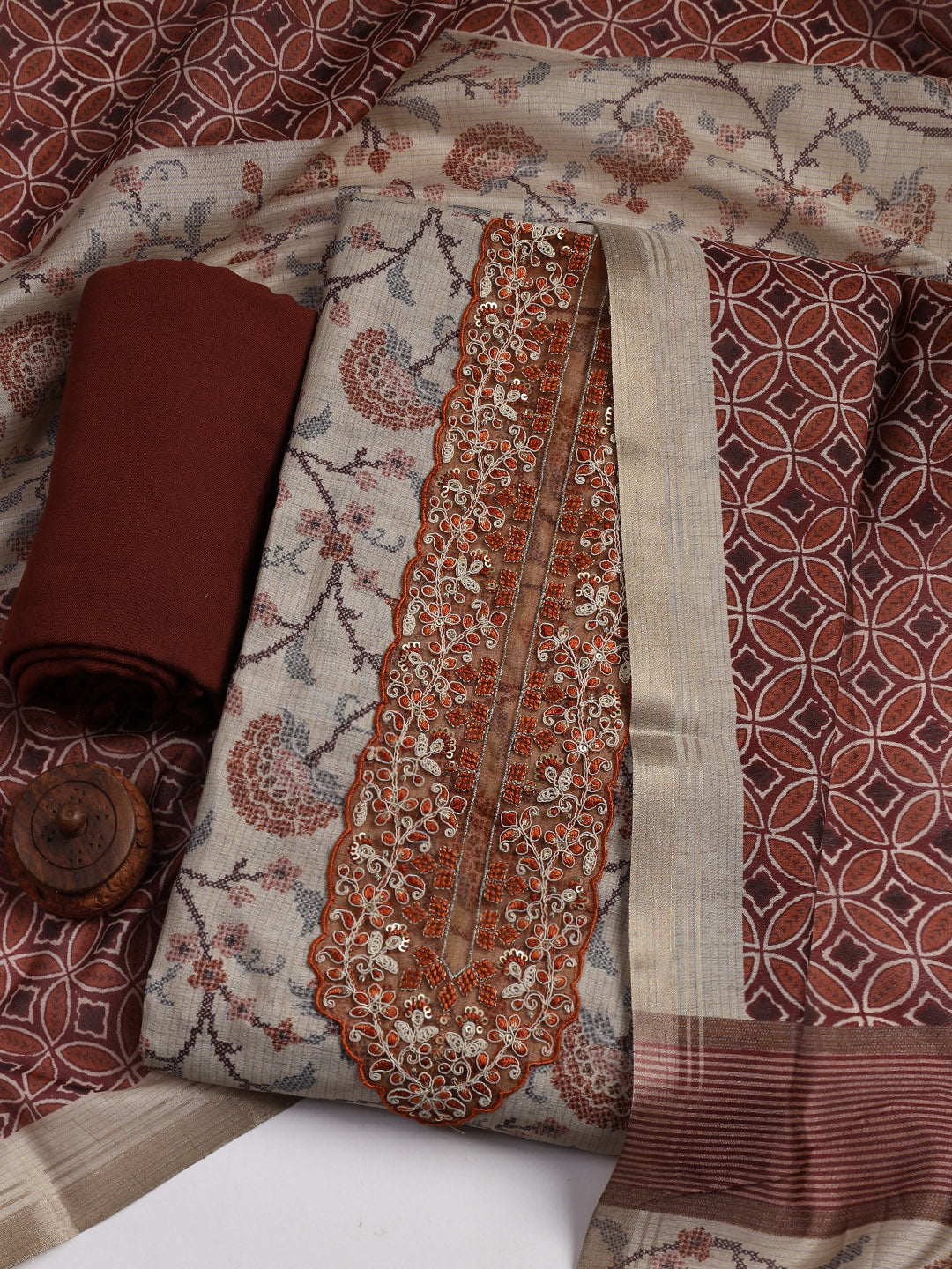 Embroidered Chanderi Unstitched Suit Piece With Dupatta
