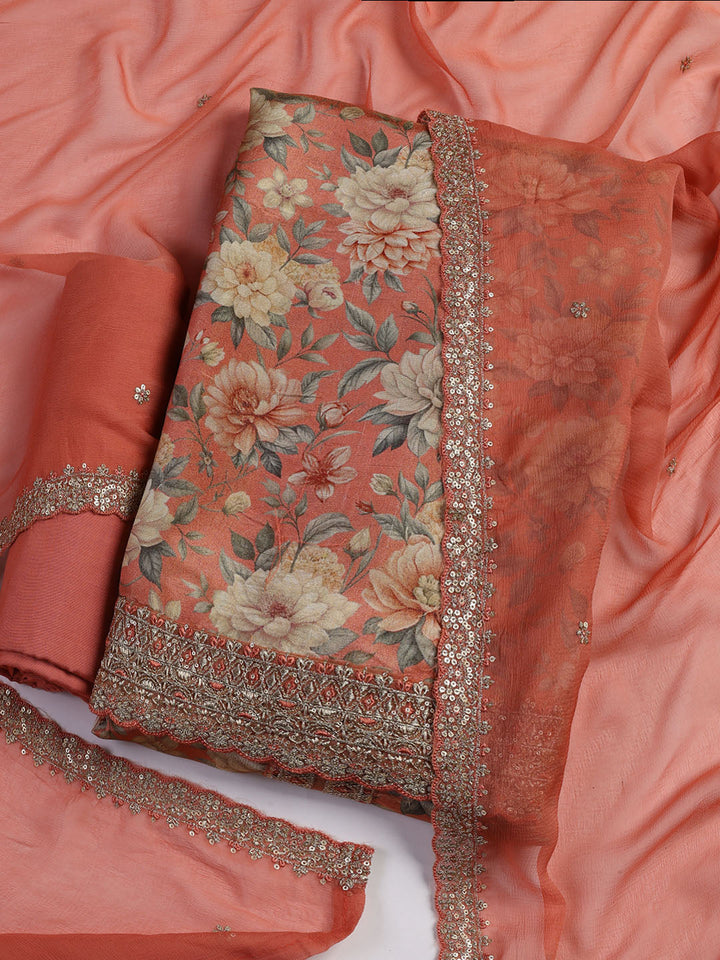 Patch Neck Art Silk Unstitched Suit With Dupatta