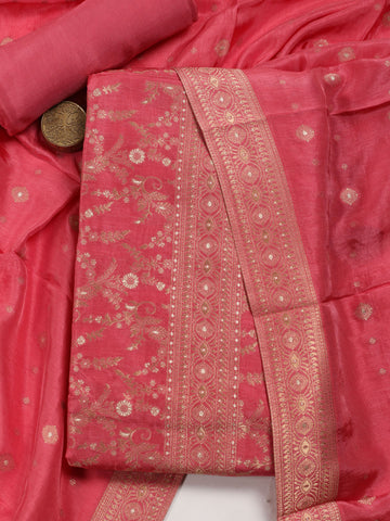 Woven Chanderi Unstitched Suit With Dupatta