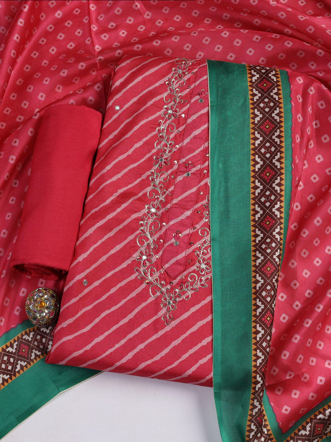 Cotton Blend Unstitched Suit Piece With Dupatta
