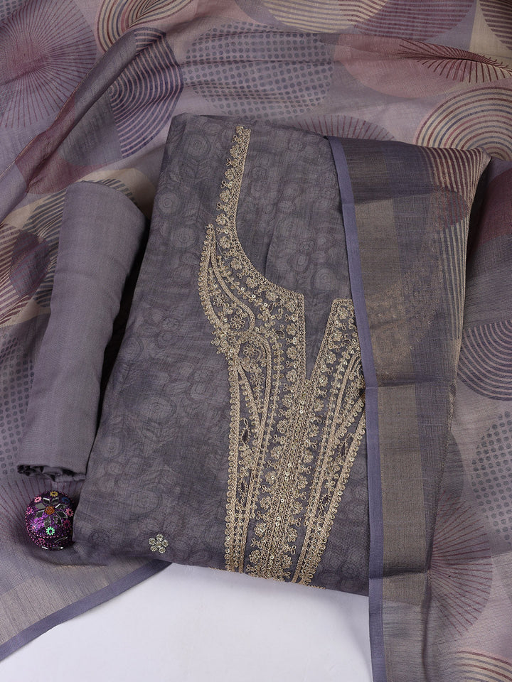 Neck Embroidery Chanderi Unstitched Suit With Dupatta