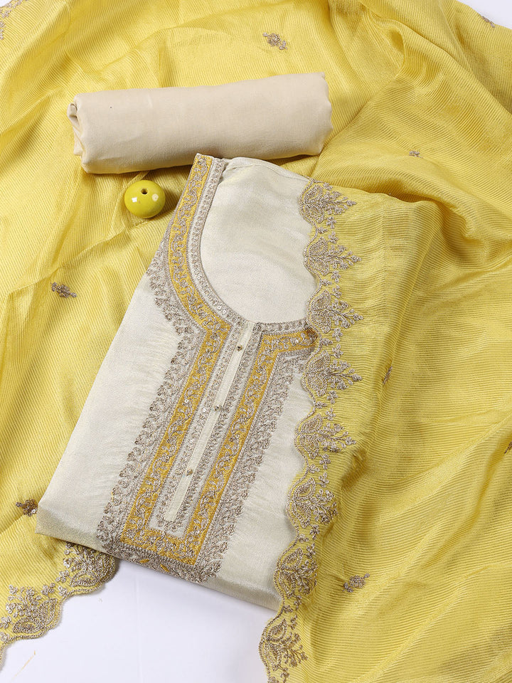 Neck Embroidered Tissue Unstitched Suit With Dupatta
