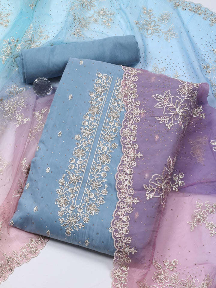 Neck Embroidery Organza Unstitched Suit Piece With Dupatta