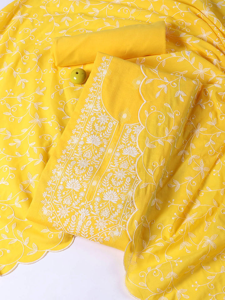 Neck Embroidered Cotton Blend Unstitched Suit Piece With Dupatta