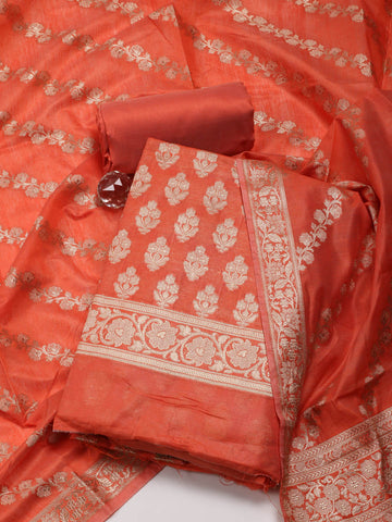 Ethnic Motifs Woven Chanderi Unstitched Suit With Dupatta