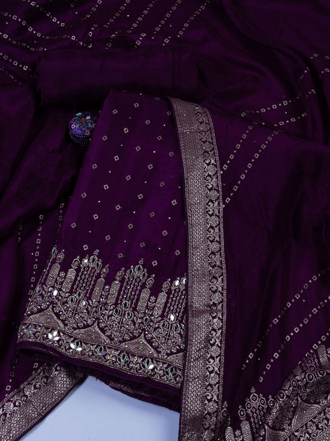 Booti Work Art Silk Unstitched Suit Piece With Dupatta
