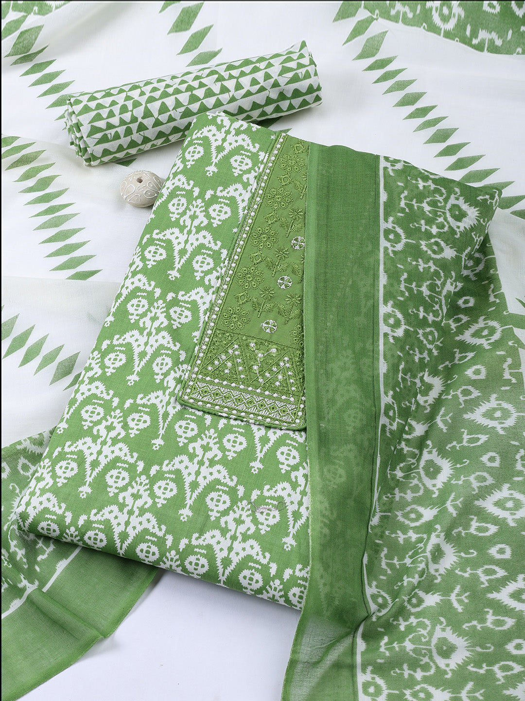 Printed Cotton Blend Unstitched Suit With Dupatta