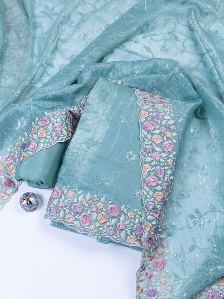 Embroidered Tissue Unstitched Suit With Dupatta
