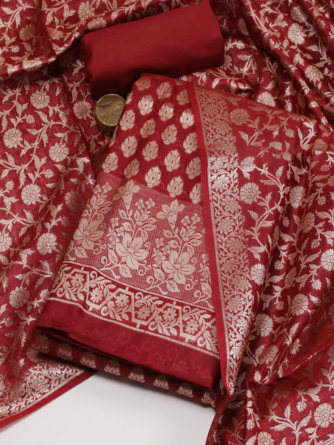 Woven Banarasi Chanderi Unstitched Suit With Dupatta