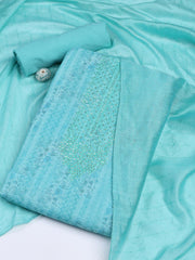 Neck Embroidery Linen Unstitched Suit With Dupatta