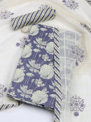 Printed Cotton Blend Unstitched Suit With Dupatta
