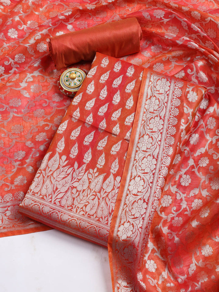 Woven Chanderi Unstitched Suit With Dupatta