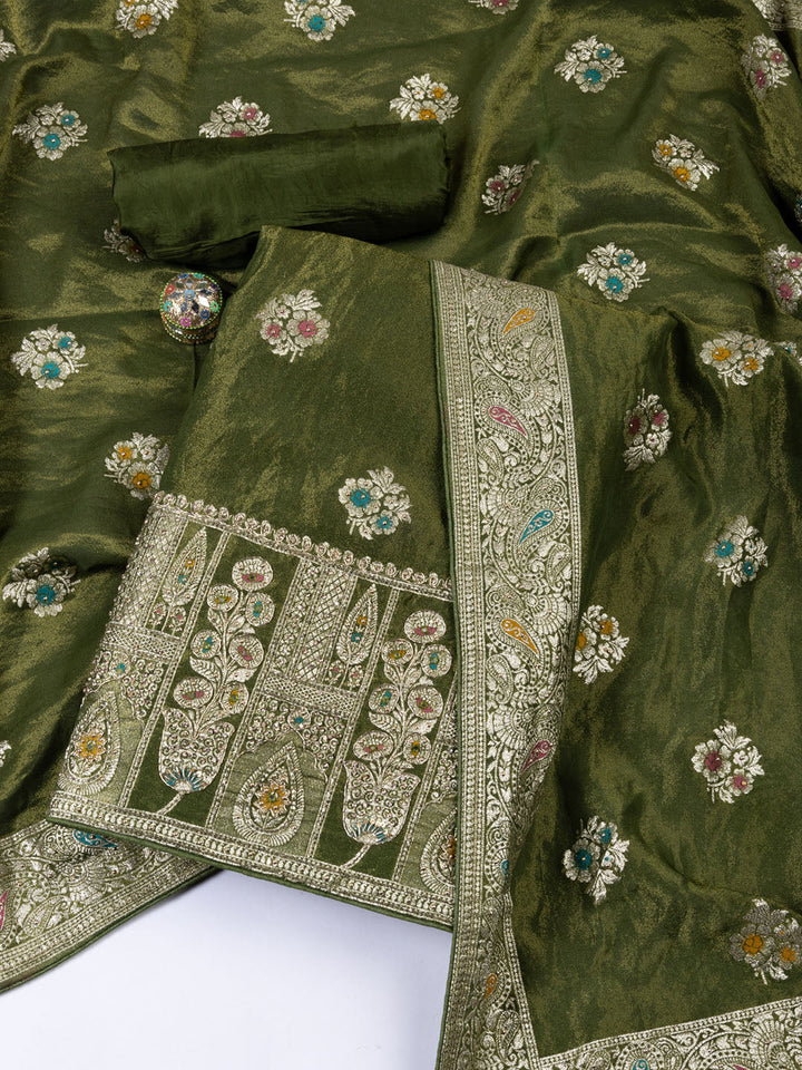Woven Tissue Unstitched Suit Piece With Dupatta