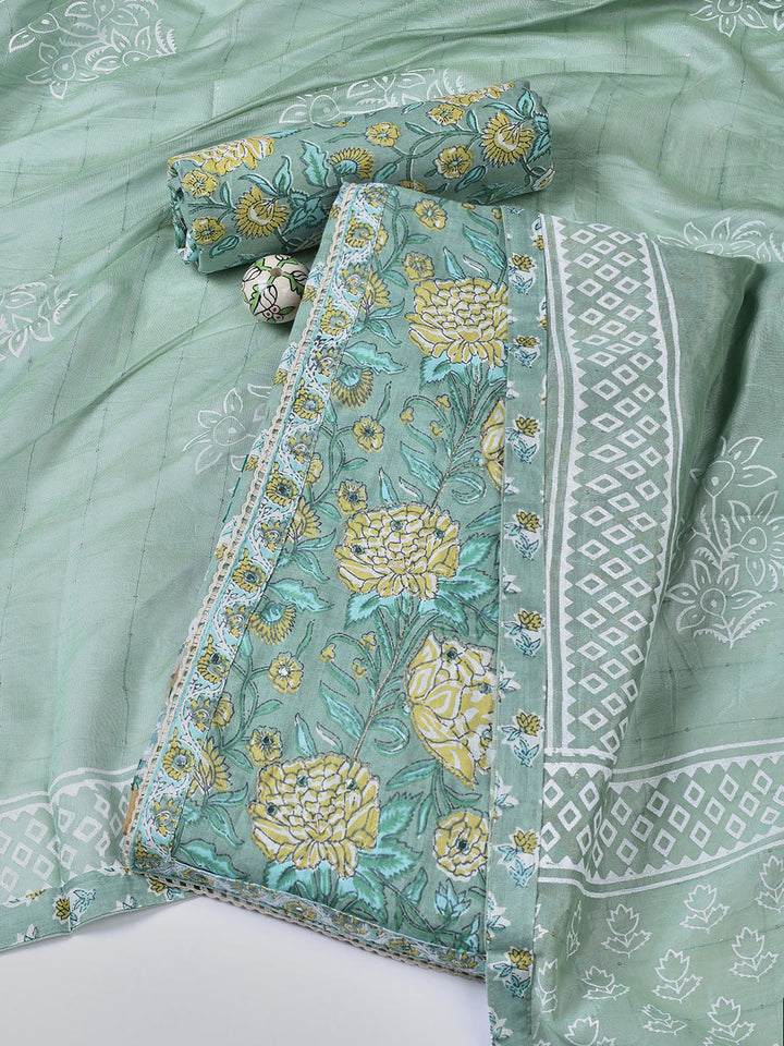 Printed Cotton Blend Unstitched Suit With Dupatta