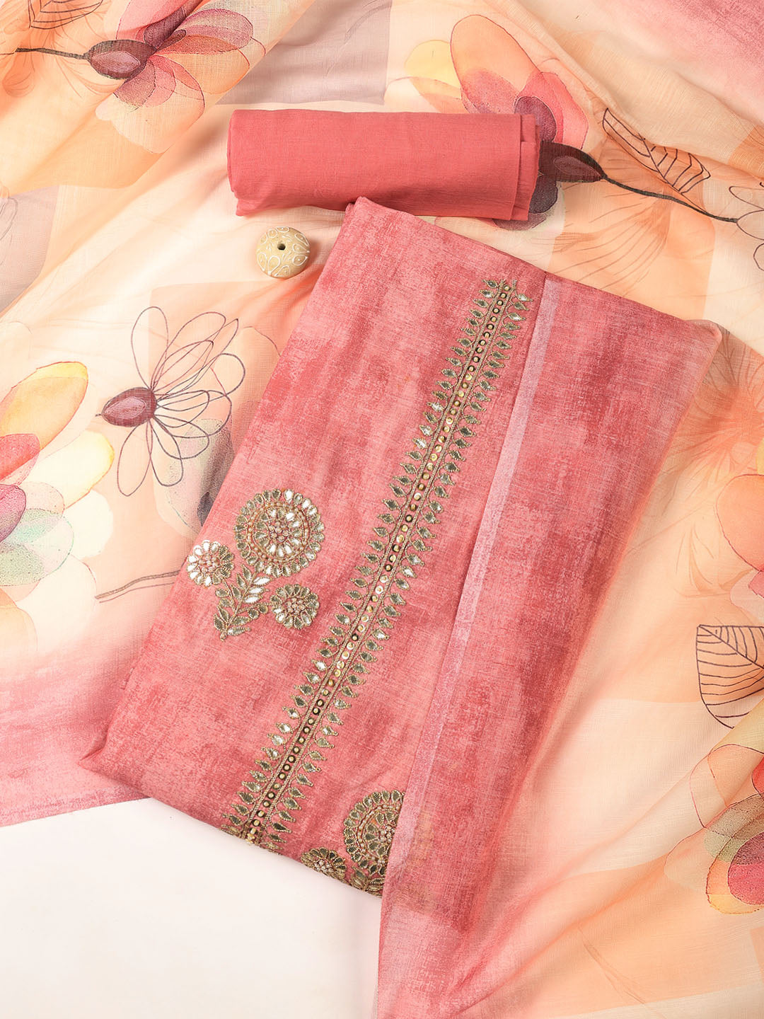 Gota Embroidery Chanderi Unstitched Suit With Dupatta