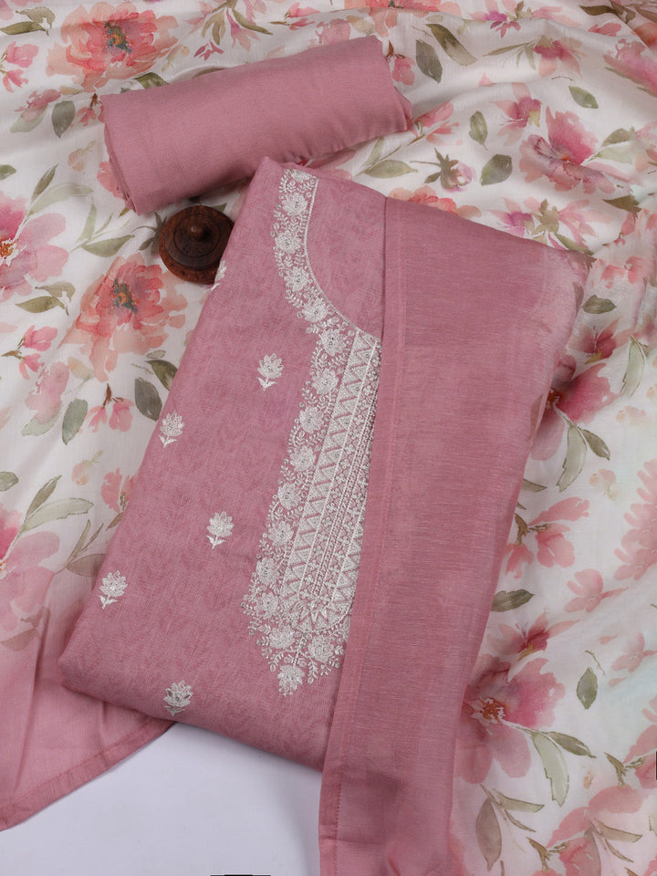 Printed Linen Unstitched Suit Piece With Dupatta