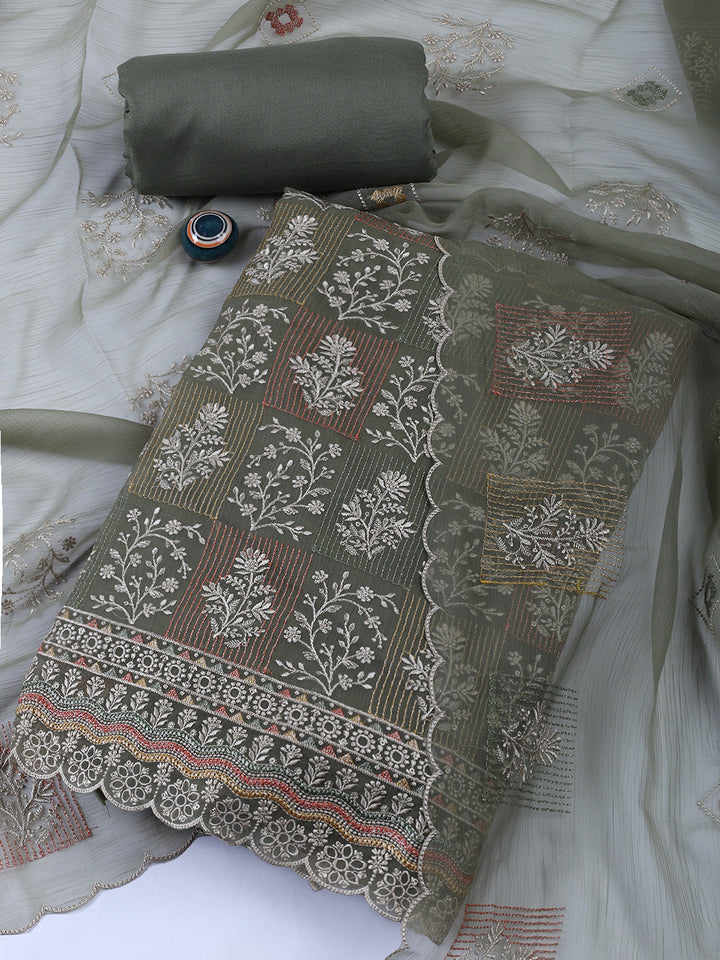 Embroidered Organza Unstitched Suit With Dupatta