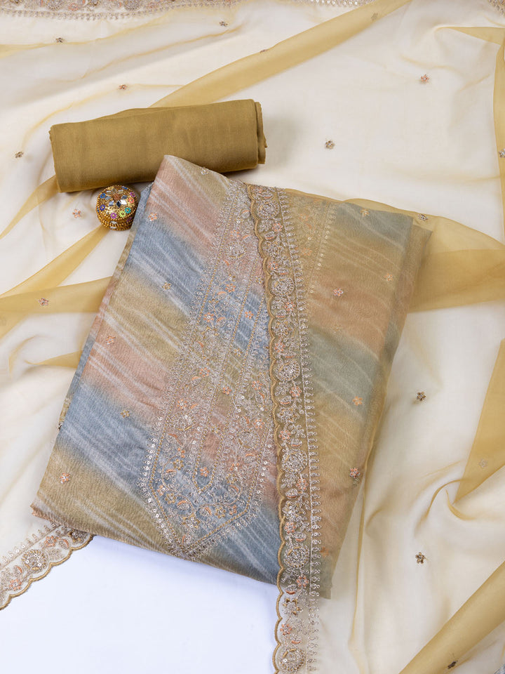 Neck Embroidery Tissue Unstitched Suit Piece With Dupatta
