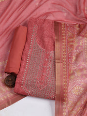 Neck Embroidered Cotton Blend Unstitched Suit With Dupatta