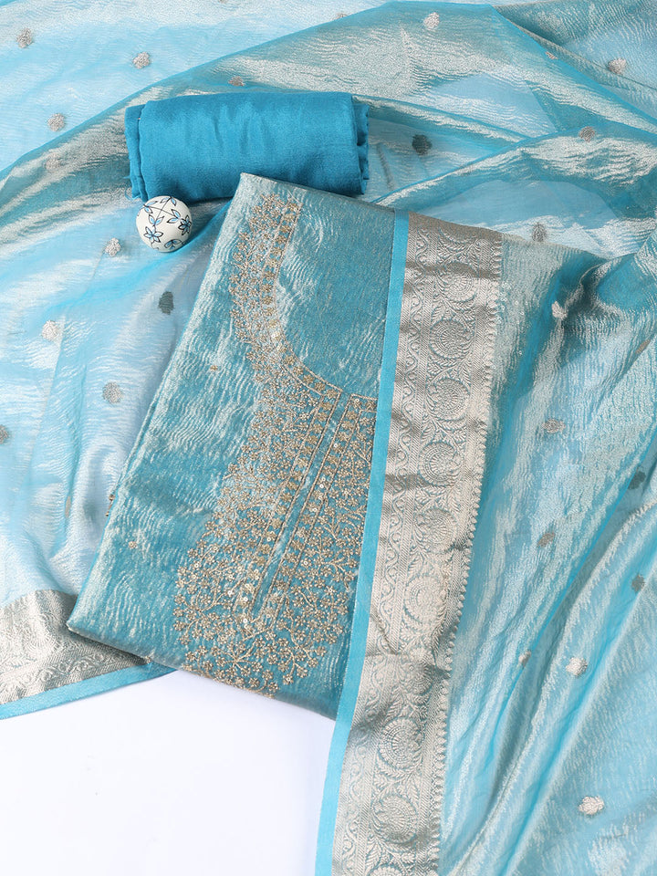 Neck Embroidered Tissue Unstitched Suit Piece With Dupatta