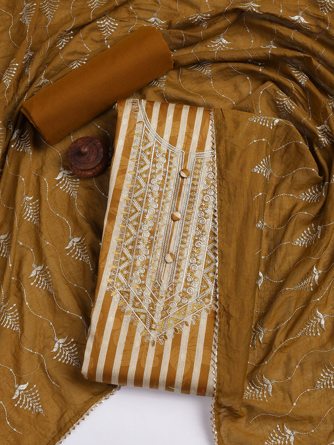 Neck Embroidered Cotton Blend Unstitched Suit Piece With Dupatta