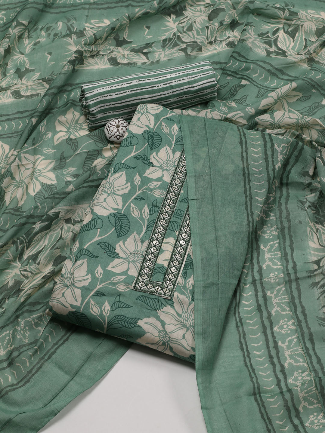 Neck Patti Cotton Blend Unstitched Suit Piece With Dupatta