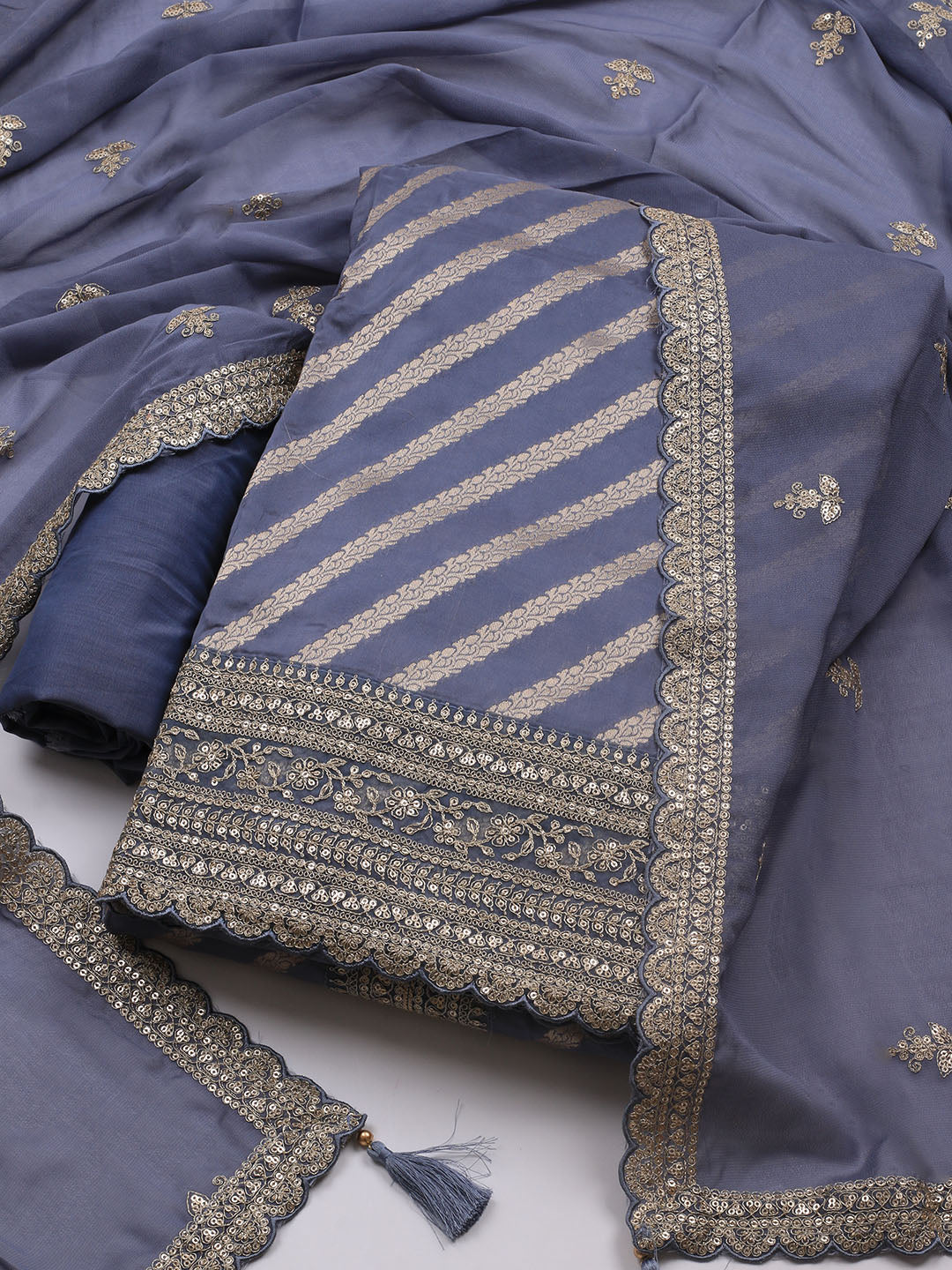 Zari Jaal Art Silk Unstitched Suit Piece With Dupatta