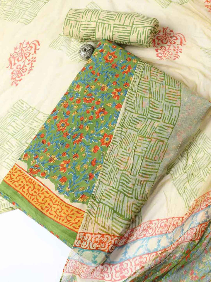 Printed Cotton Blend Unstitched Suit With Dupatta