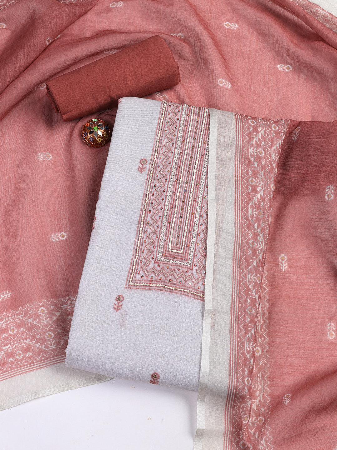 Printed Linen Unstitched Suit With Dupatta