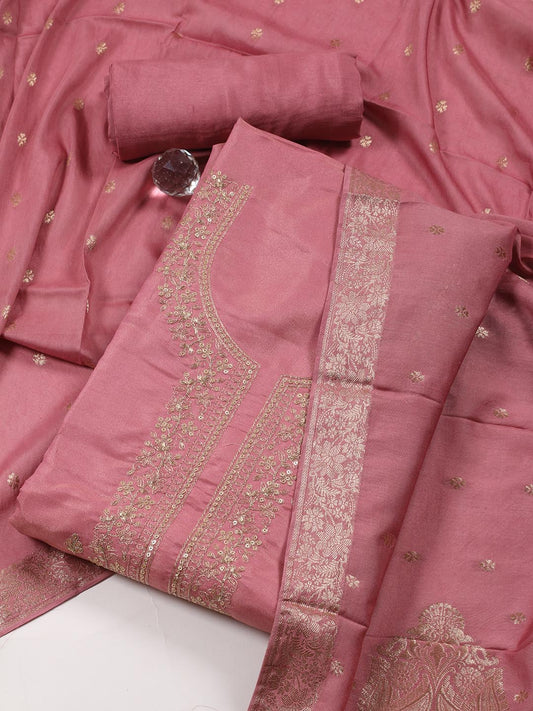 Neck Embroidered Tissue Unstitched Suit With Dupatta