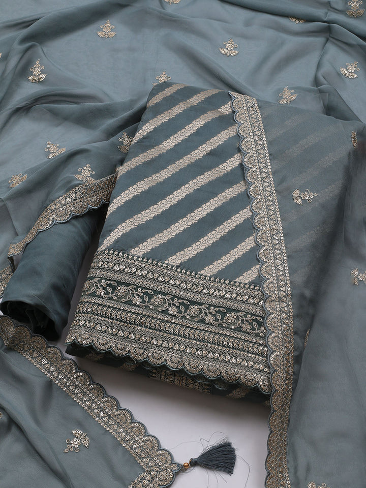 Zari Jaal Art Silk Unstitched Suit Piece With Dupatta