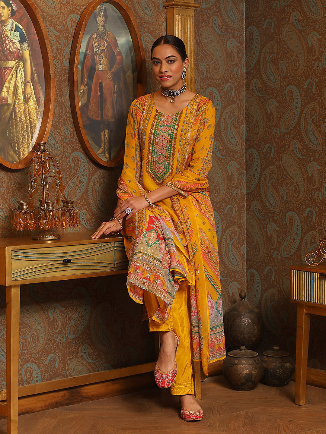 Zari Embroidery Organza Kurti With Pants & Dupatta