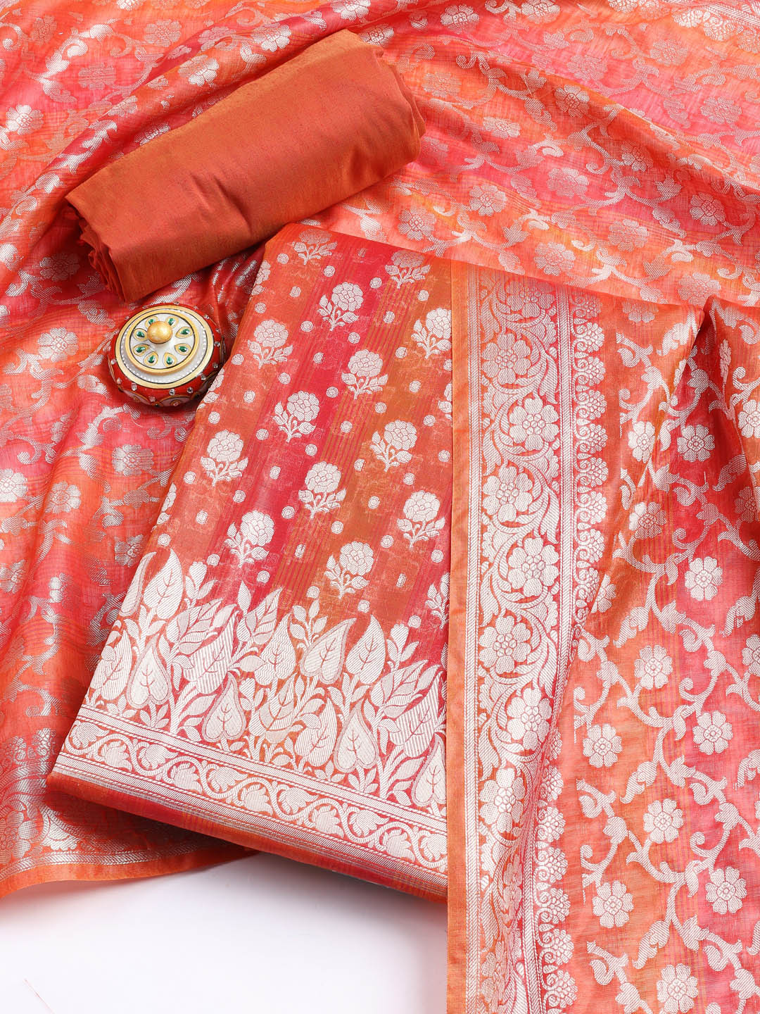 Woven Chanderi Unstitched Suit With Dupatta