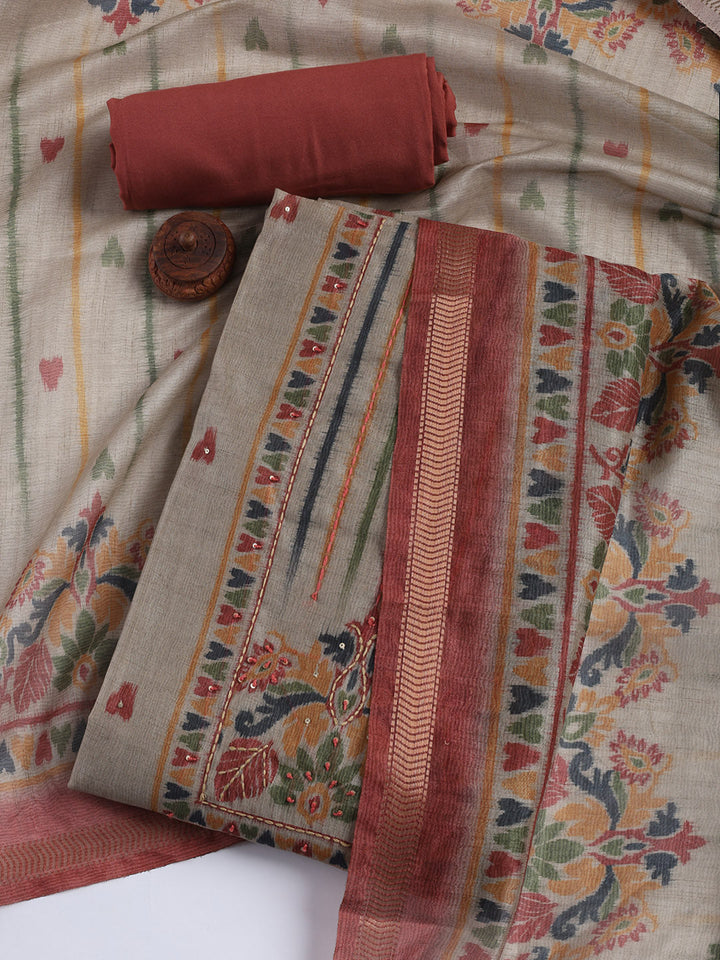 Woven Chanderi Unstitched Suit With Dupatta